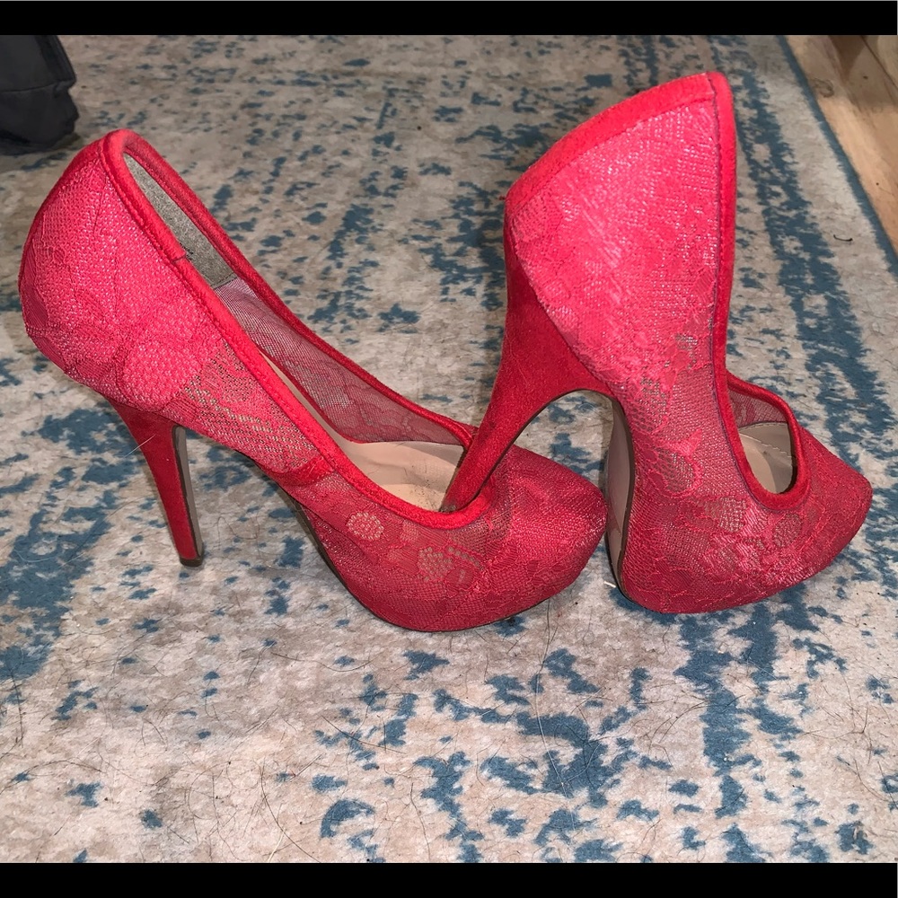 Call It Spring Sexy Red Lace Platform Heels 👠 - Picture 3 of 5